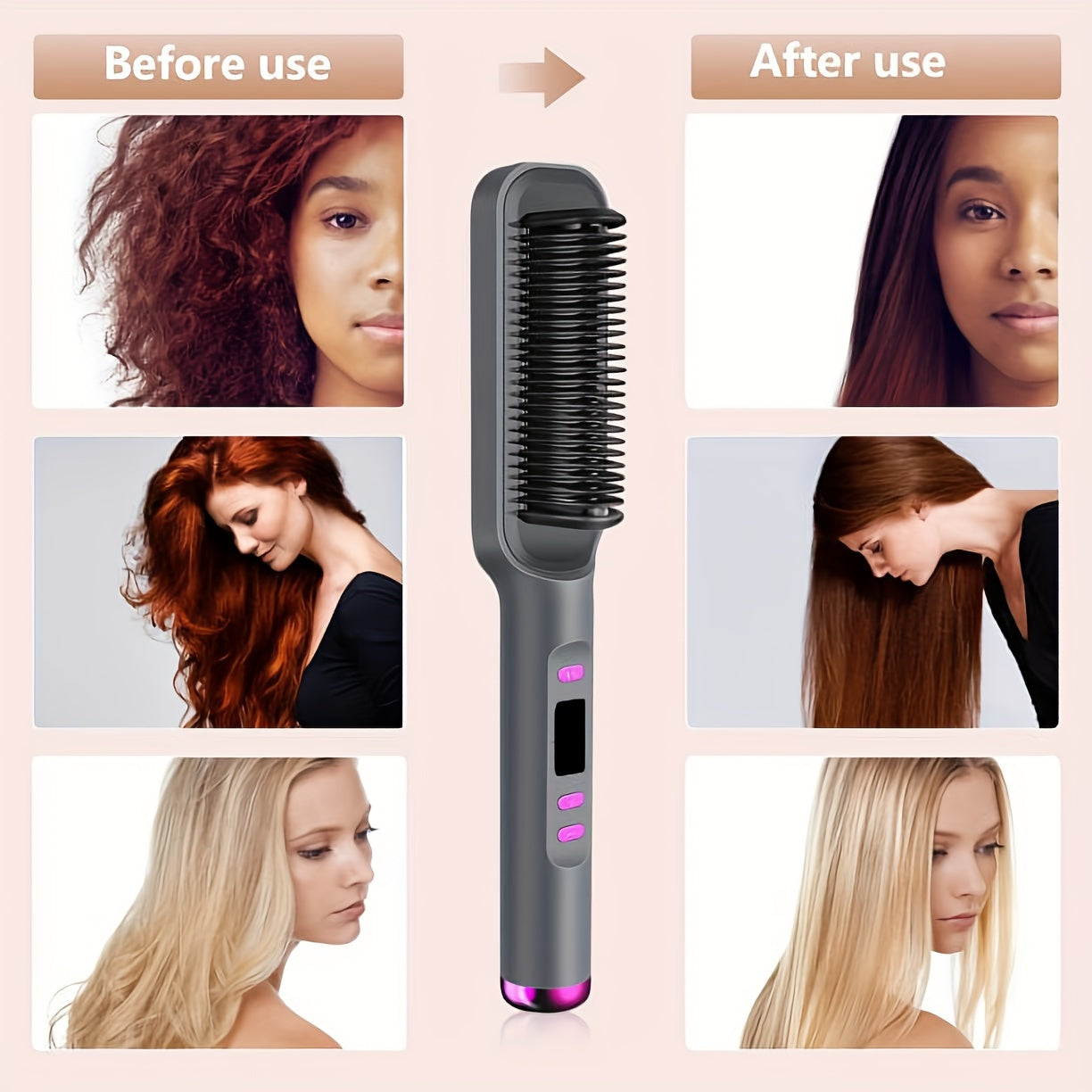 Professional Straightening and Curling Comb with Anti-Burn Protection