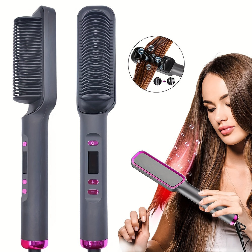 Professional Straightening and Curling Comb with Anti-Burn Protection