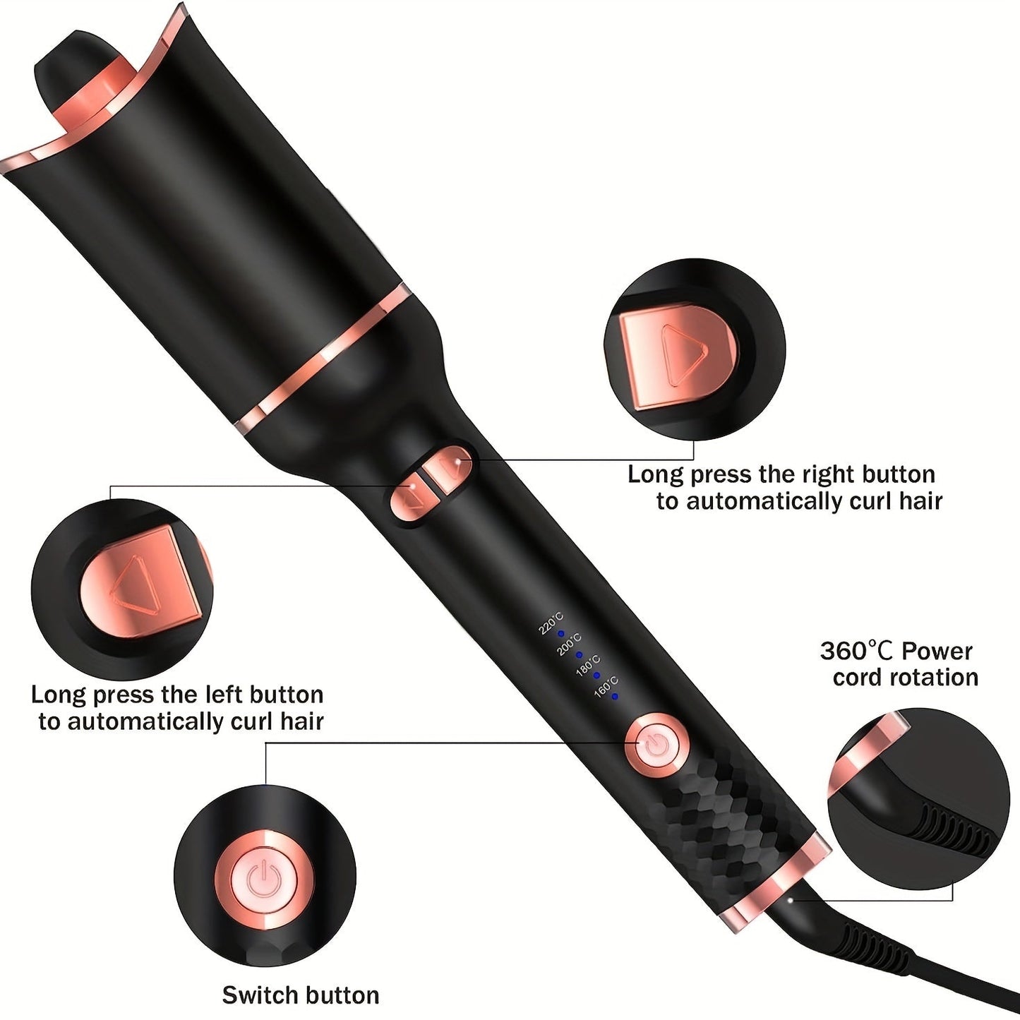 Automatic Curling Iron with Anti-Scald Feature and Gentle Heat
