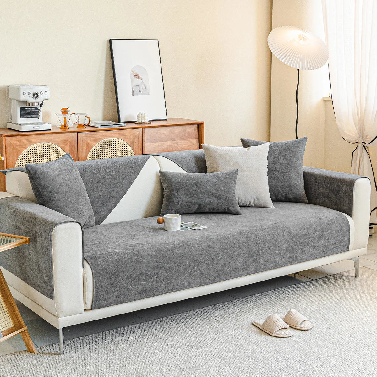 Chenille Anti-Scratch Sofa Cover with Non-Slip Base