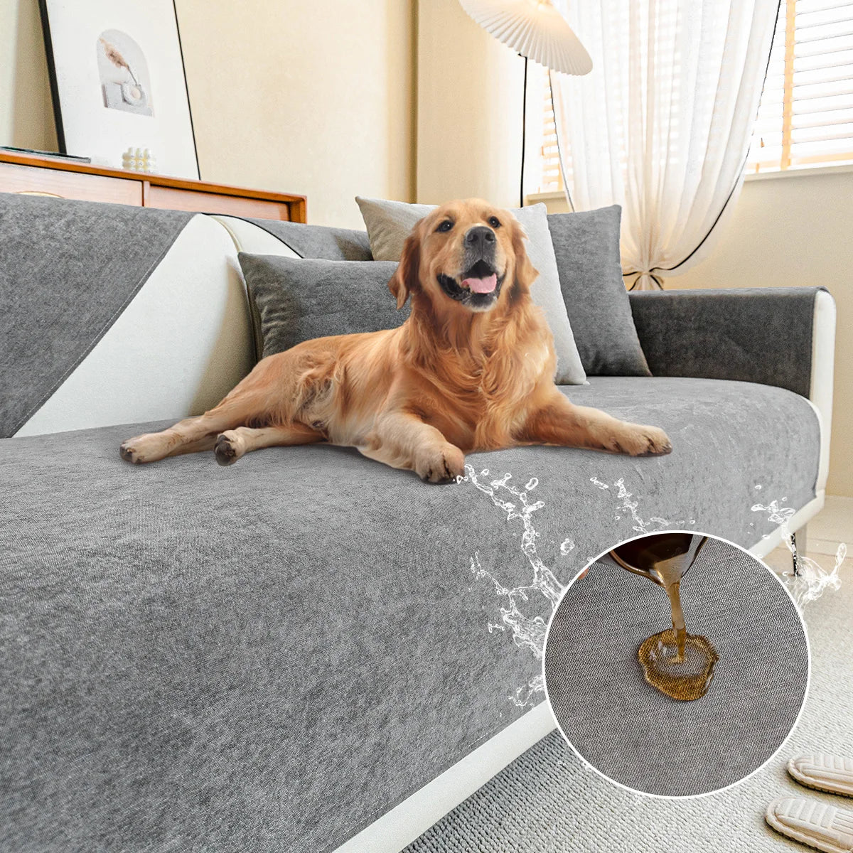 Chenille Anti-Scratch Sofa Cover with Non-Slip Base