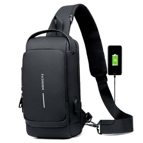Anti-Theft Crossbody Bag with USB Charging Port - Stylish Patent Leather
