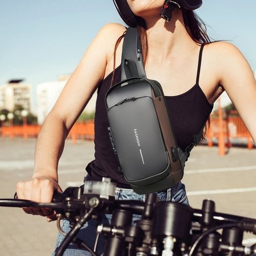 Anti-Theft Crossbody Bag with USB Charging Port - Stylish Patent Leather