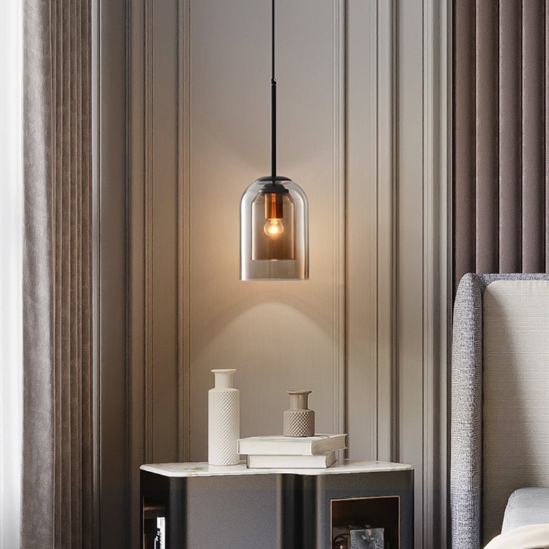 Double Glass Pendant Light in Smoke Grey and Rust
