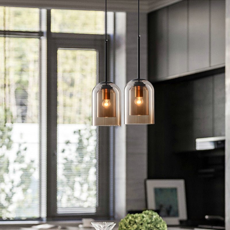 Double Glass Pendant Light in Smoke Grey and Rust