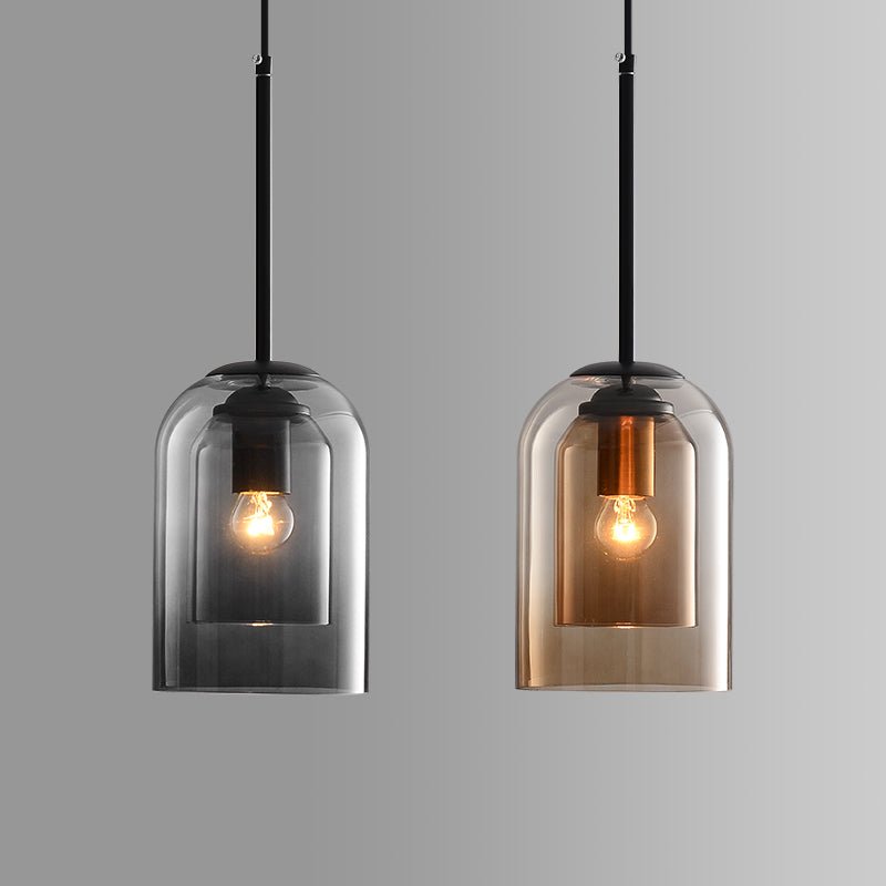 Double Glass Pendant Light in Smoke Grey and Rust
