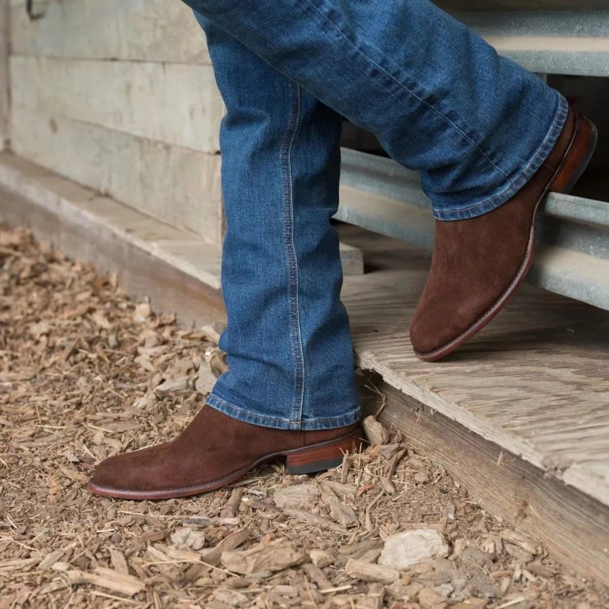 High-Top Suede Cowboy Boots for Men