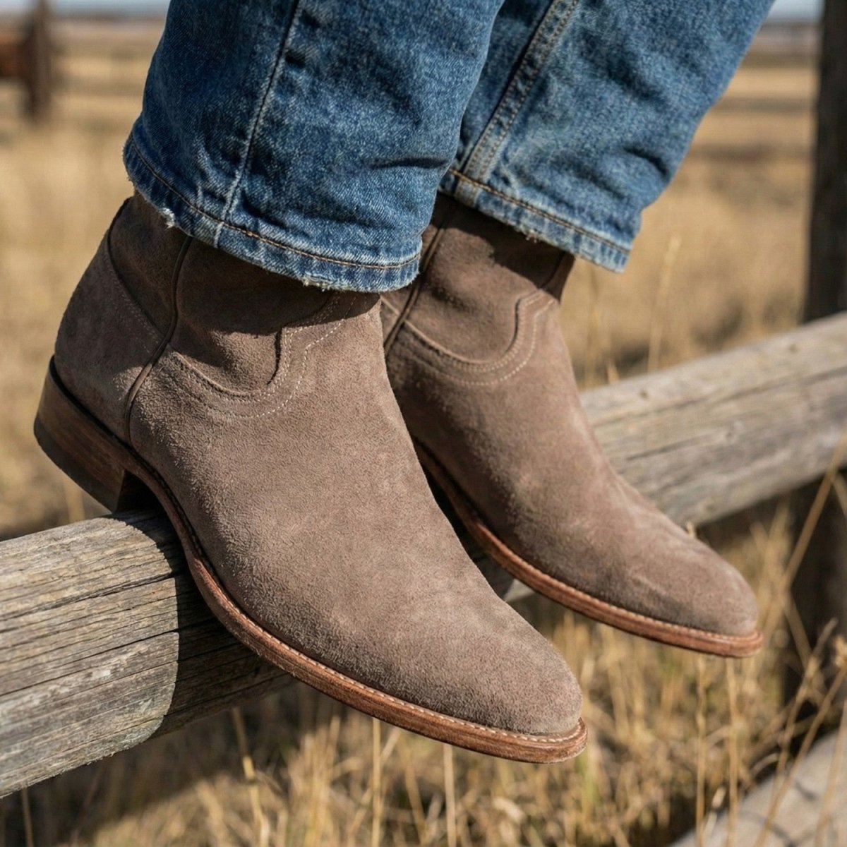 High-Top Suede Cowboy Boots for Men