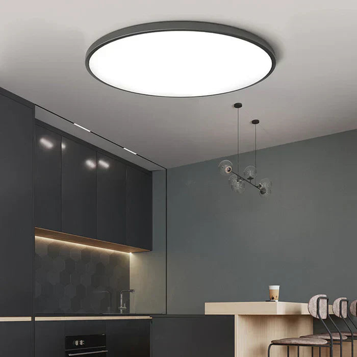 Modern Round LED Ceiling Light in White and Black Metal