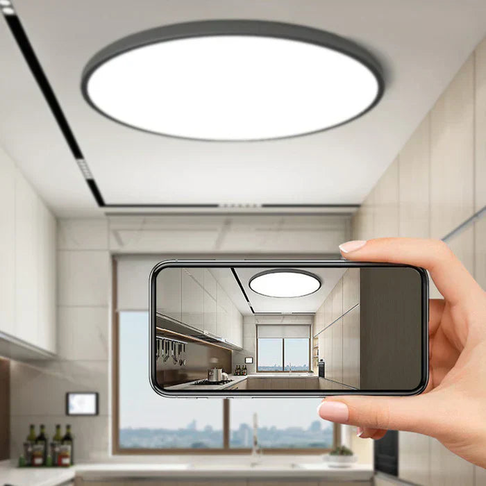 Modern Round LED Ceiling Light in White and Black Metal