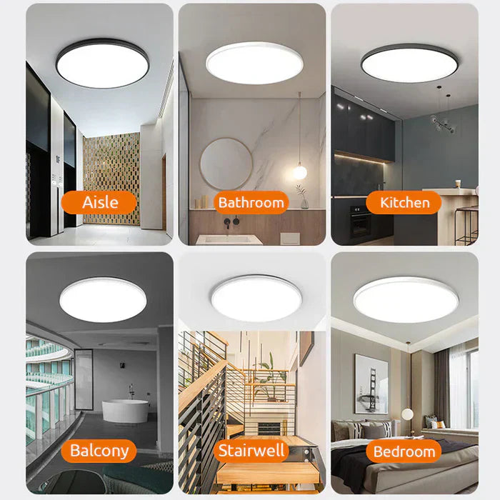 Modern Round LED Ceiling Light in White and Black Metal