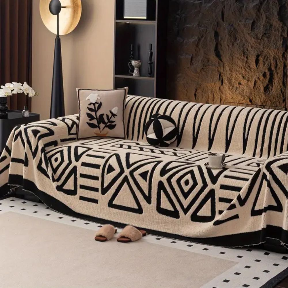Contemporary Geometric Microfibre Sofa Cover