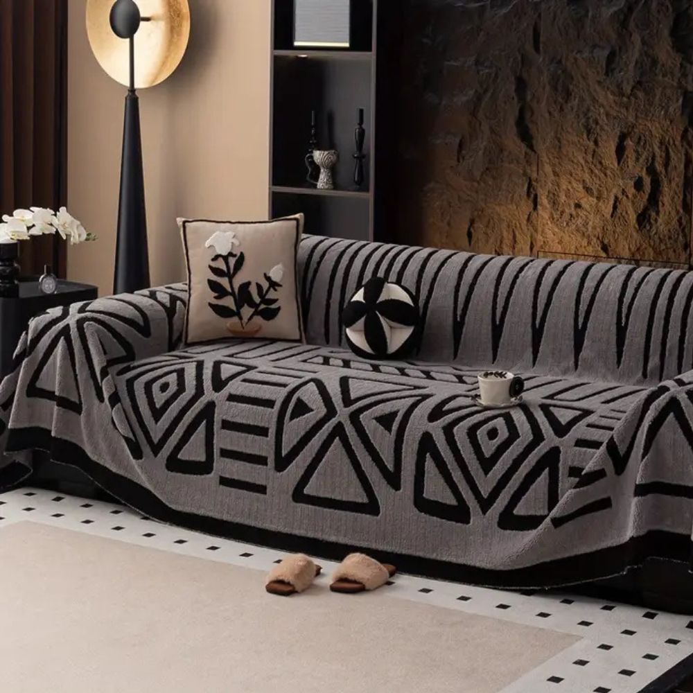 Contemporary Geometric Microfibre Sofa Cover