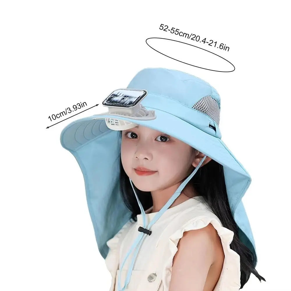 Adjustable Kids' Sun Hat with Cooling Fan and UV Protection