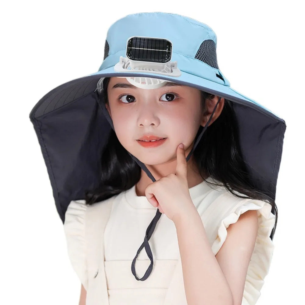 Adjustable Kids' Sun Hat with Cooling Fan and UV Protection