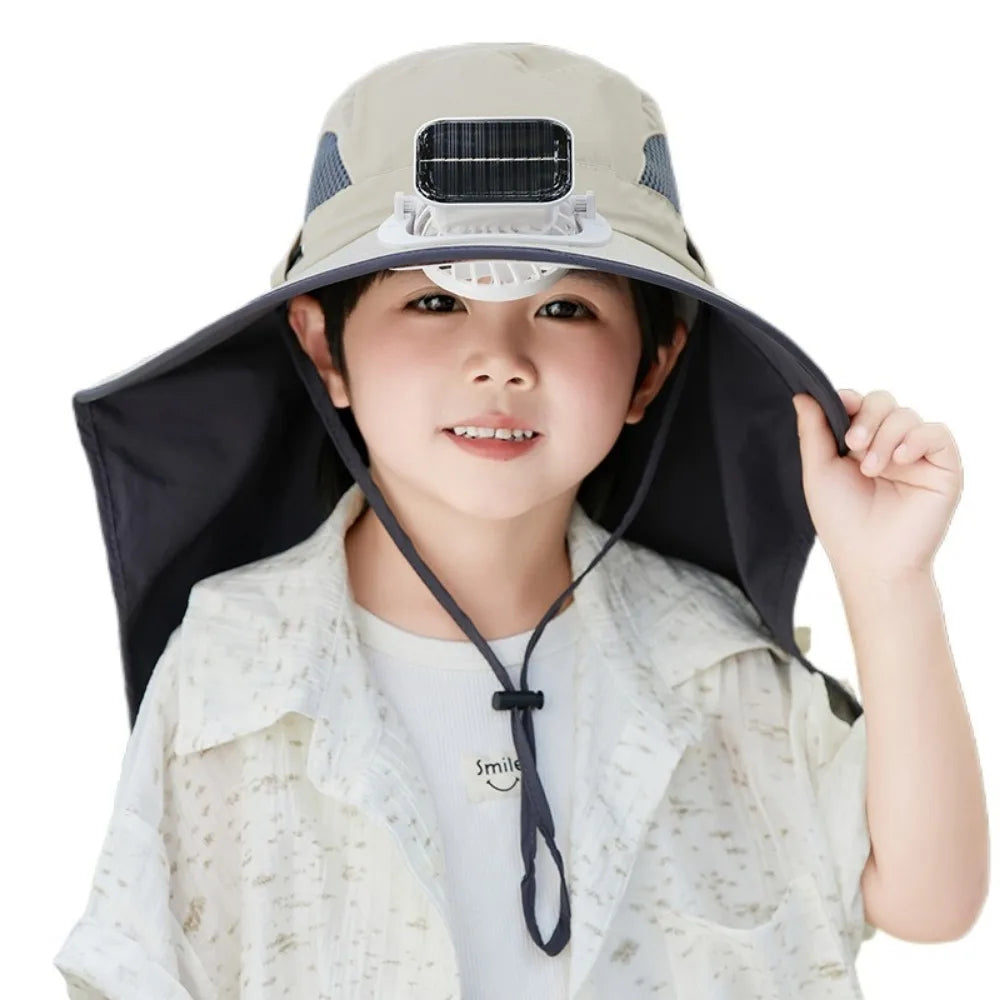 Adjustable Kids' Sun Hat with Cooling Fan and UV Protection