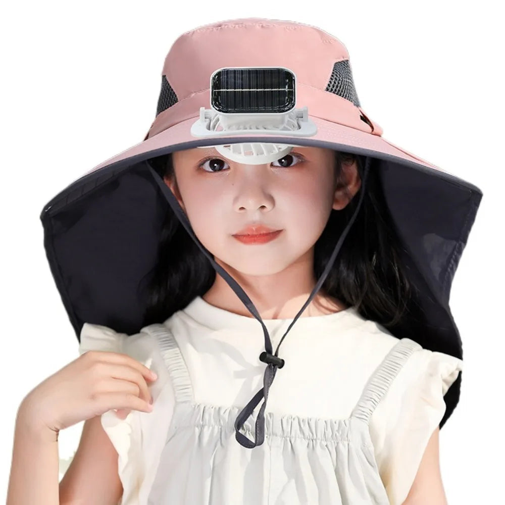 Adjustable Kids' Sun Hat with Cooling Fan and UV Protection
