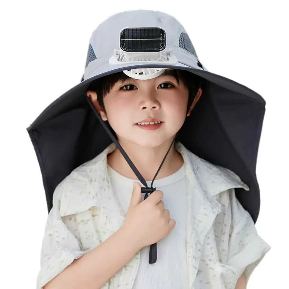 Adjustable Kids' Sun Hat with Cooling Fan and UV Protection