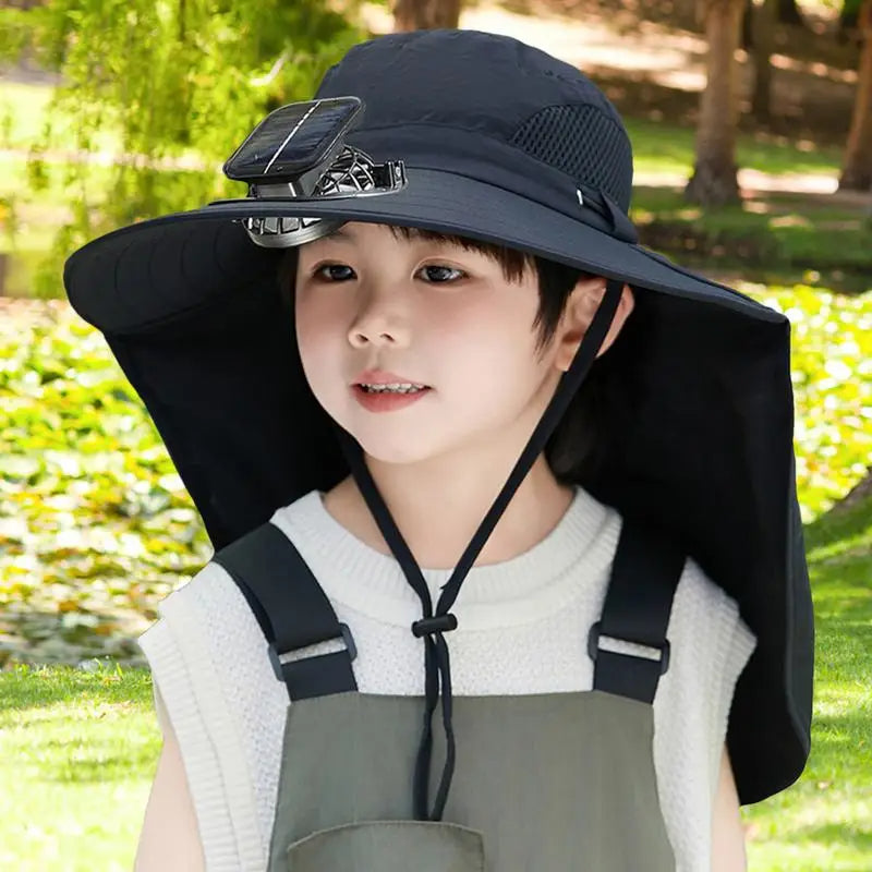 Adjustable Kids' Sun Hat with Cooling Fan and UV Protection