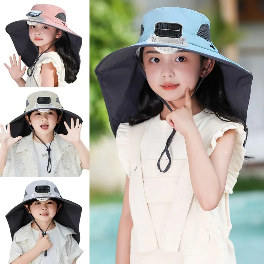 Adjustable Kids' Sun Hat with Cooling Fan and UV Protection