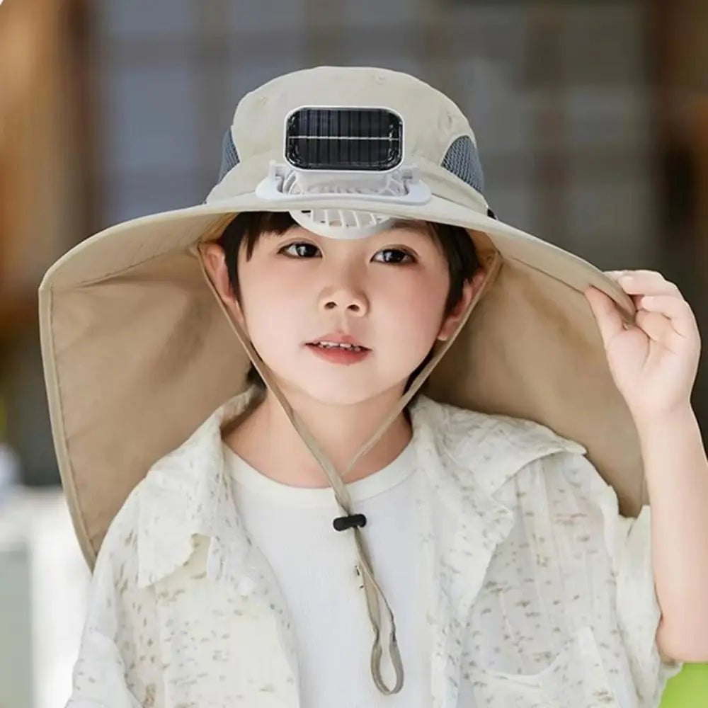 Adjustable Kids' Sun Hat with Cooling Fan and UV Protection