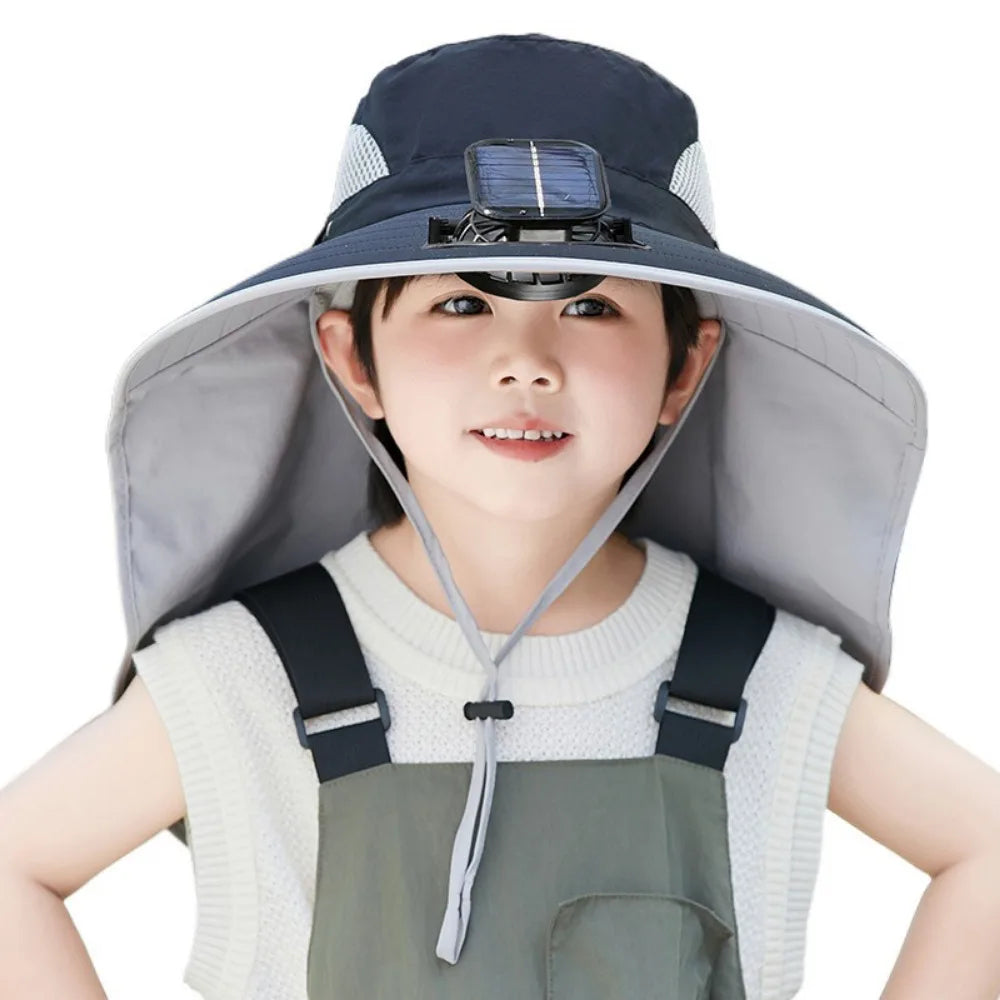 Adjustable Kids' Sun Hat with Cooling Fan and UV Protection