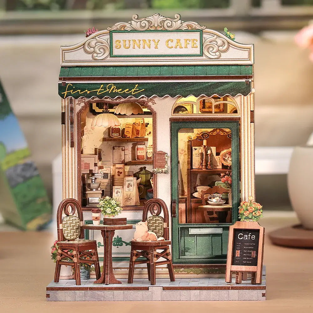 Sunny Café DIY Miniature Model Kit with LED Lighting