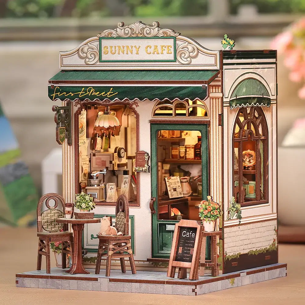 Sunny Café DIY Miniature Model Kit with LED Lighting