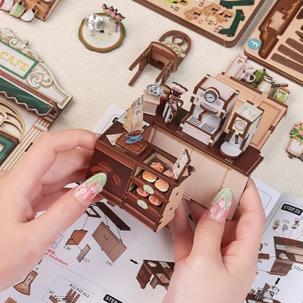 Sunny Café DIY Miniature Model Kit with LED Lighting