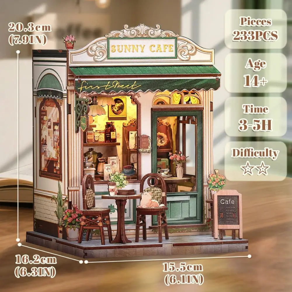 Sunny Café DIY Miniature Model Kit with LED Lighting