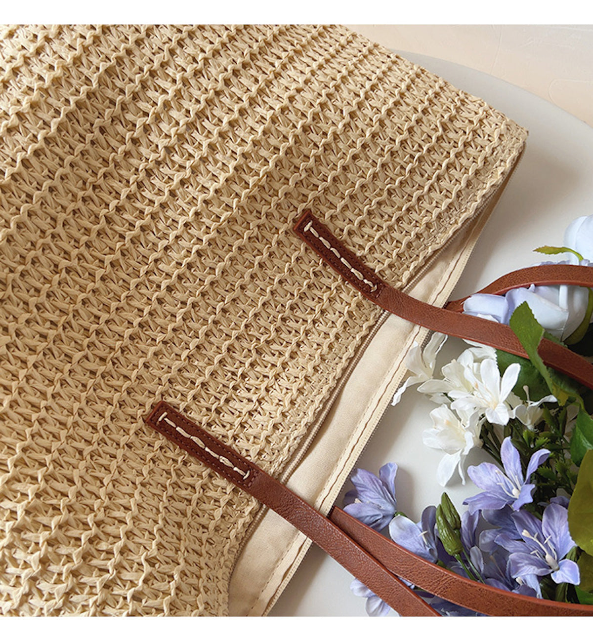 Elegant Hand-Woven Rattan Bag with Leather Handles