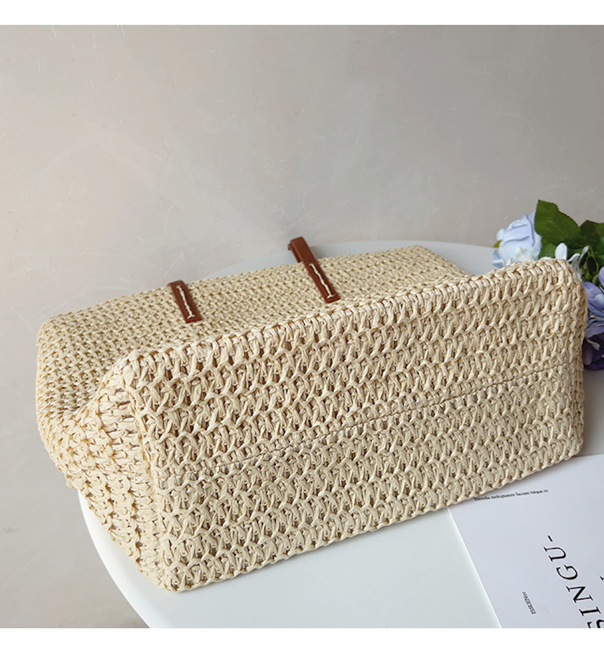 Elegant Hand-Woven Rattan Bag with Leather Handles