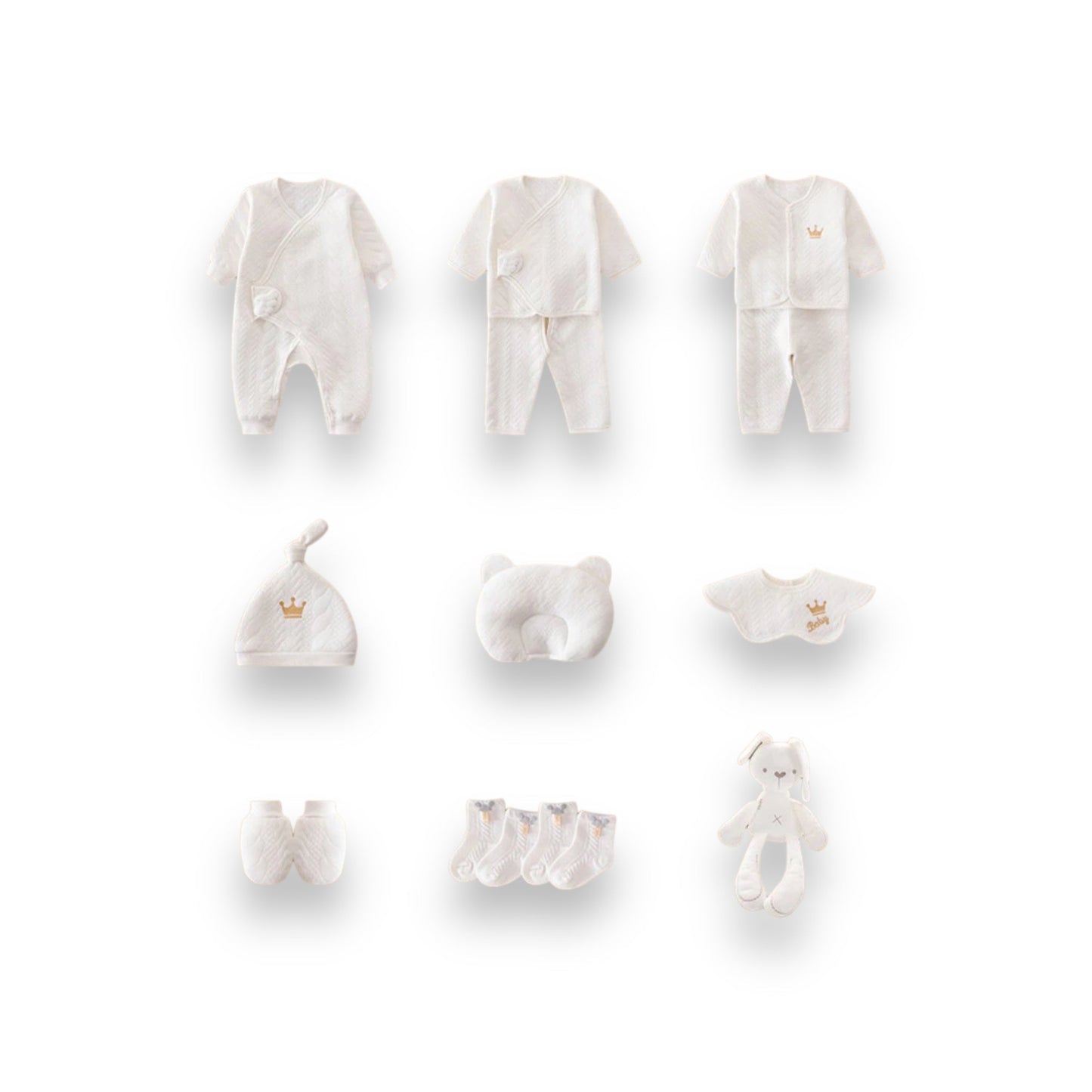 Newborn Baby Gift Set with Bodysuits, Blanket, Hats, and Soft Toys