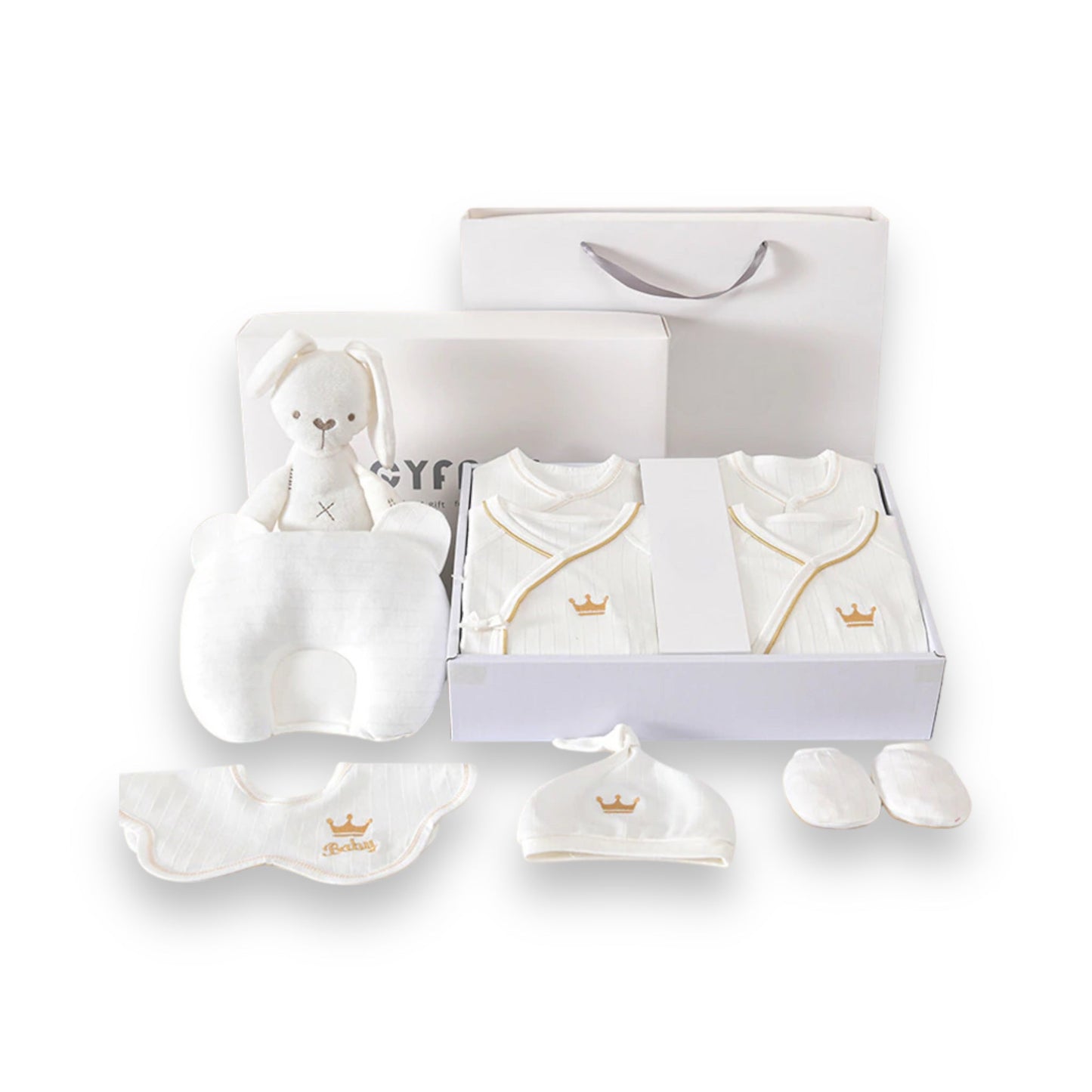 Newborn Baby Gift Set with Bodysuits, Blanket, Hats, and Soft Toys
