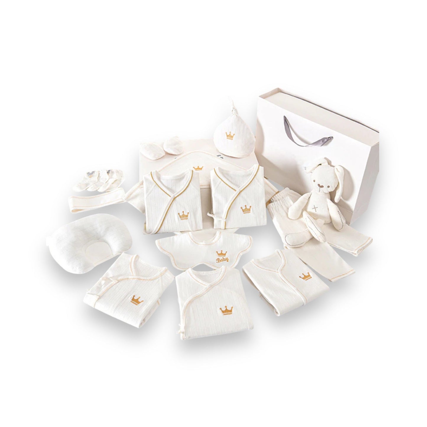 Newborn Baby Gift Set with Bodysuits, Blanket, Hats, and Soft Toys