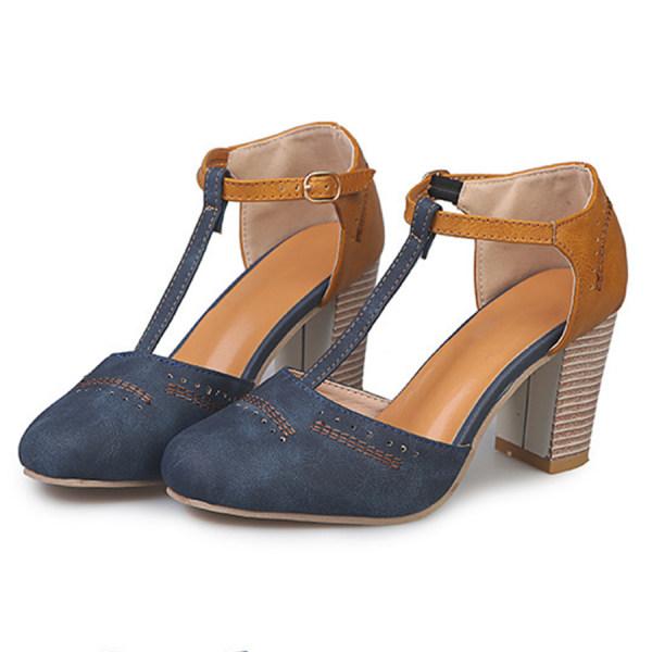 Women's Vintage T-Strap Block Heels with Adjustable Ankle Buckle