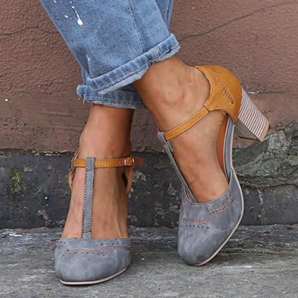 Women's Vintage T-Strap Block Heels with Adjustable Ankle Buckle