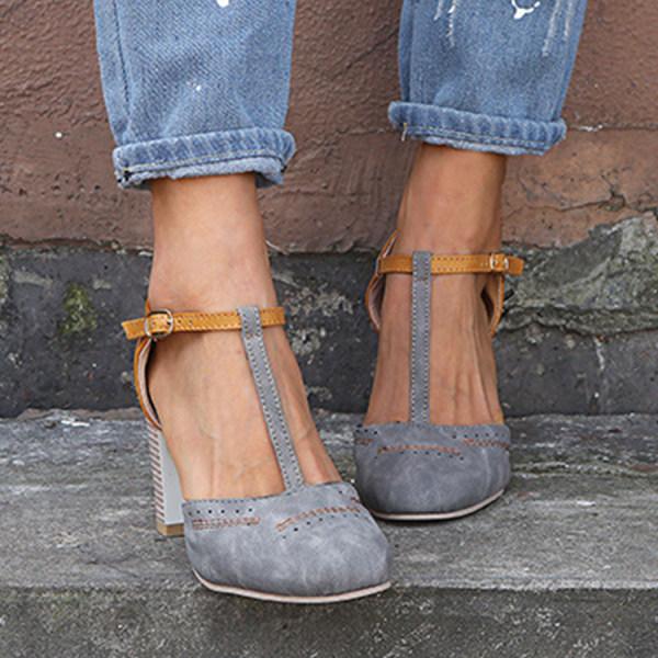 Women's Vintage T-Strap Block Heels with Adjustable Ankle Buckle
