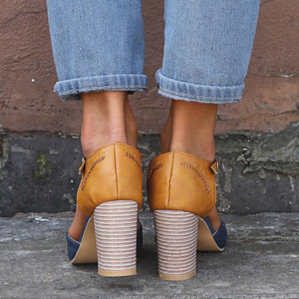 Women's Vintage T-Strap Block Heels with Adjustable Ankle Buckle