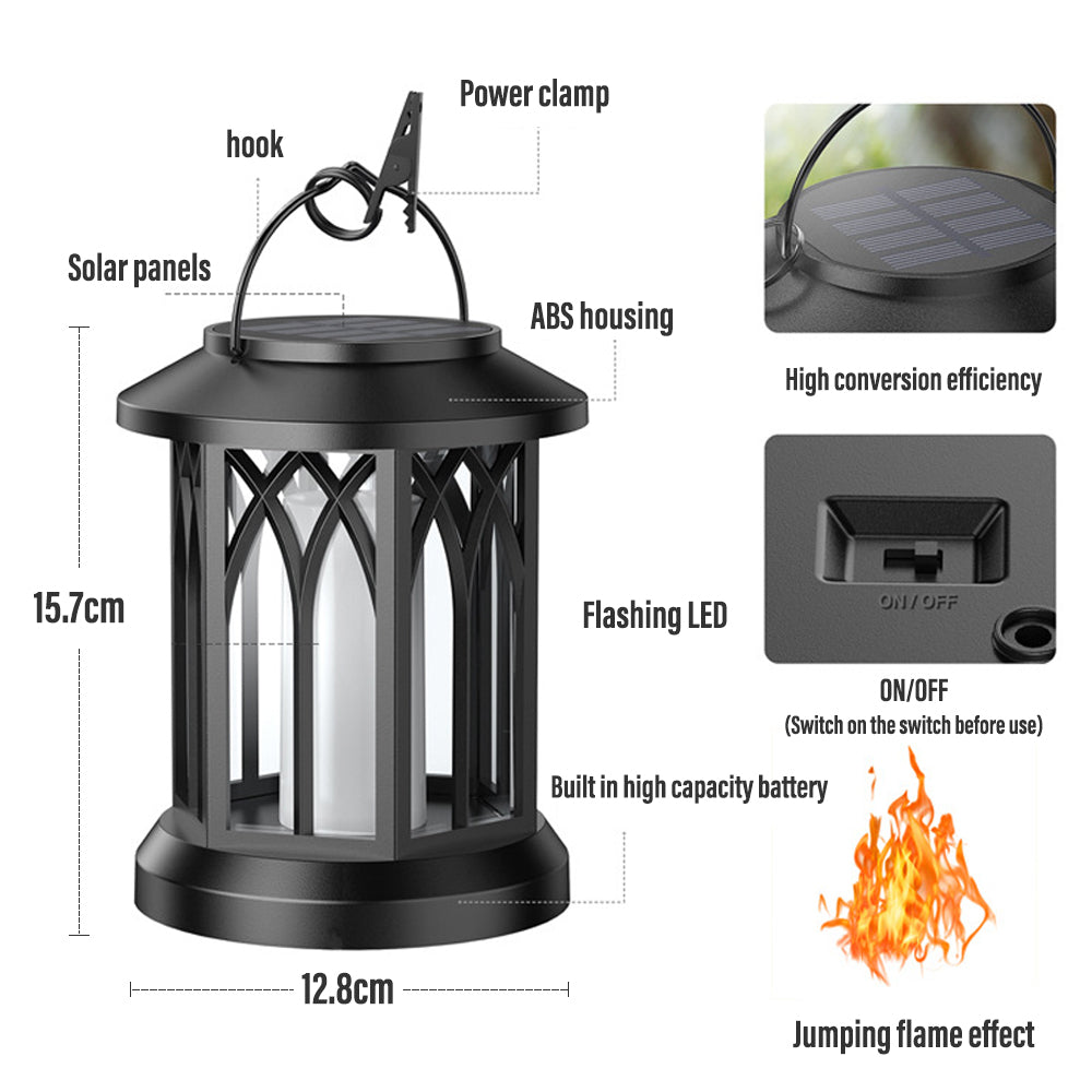 Solar Hanging Lanterns with Flickering Flame Effect - Weather Resistant (2-Pack)