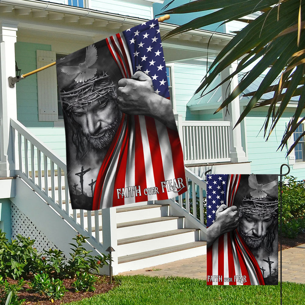 Double-Sided Jesus Flag - Faith Over Fear, Canvas Material, 3 Sizes Available