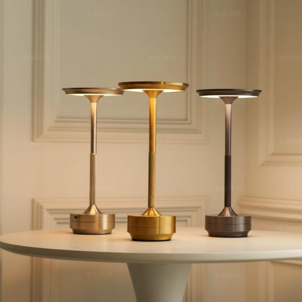 Dimmable Wireless Metallic Table Lamp - Rechargeable & Waterproof