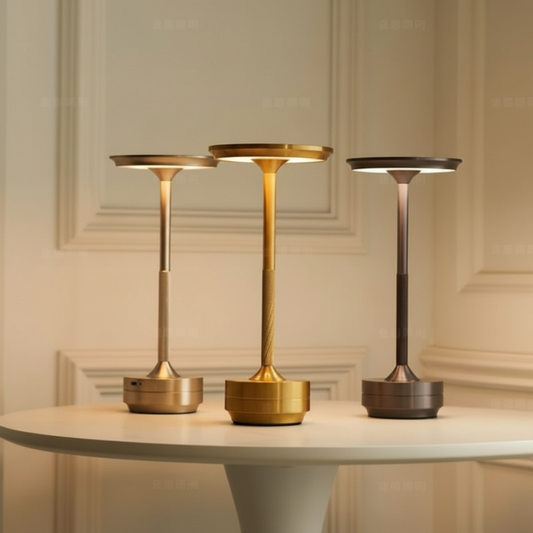 Dimmable Wireless Metallic Table Lamp - Rechargeable & Waterproof