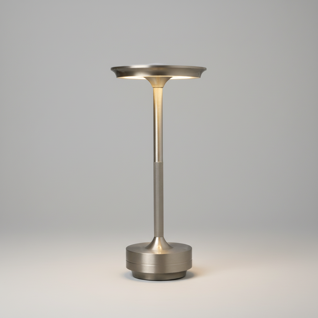 Dimmable Wireless Metallic Table Lamp - Rechargeable & Waterproof