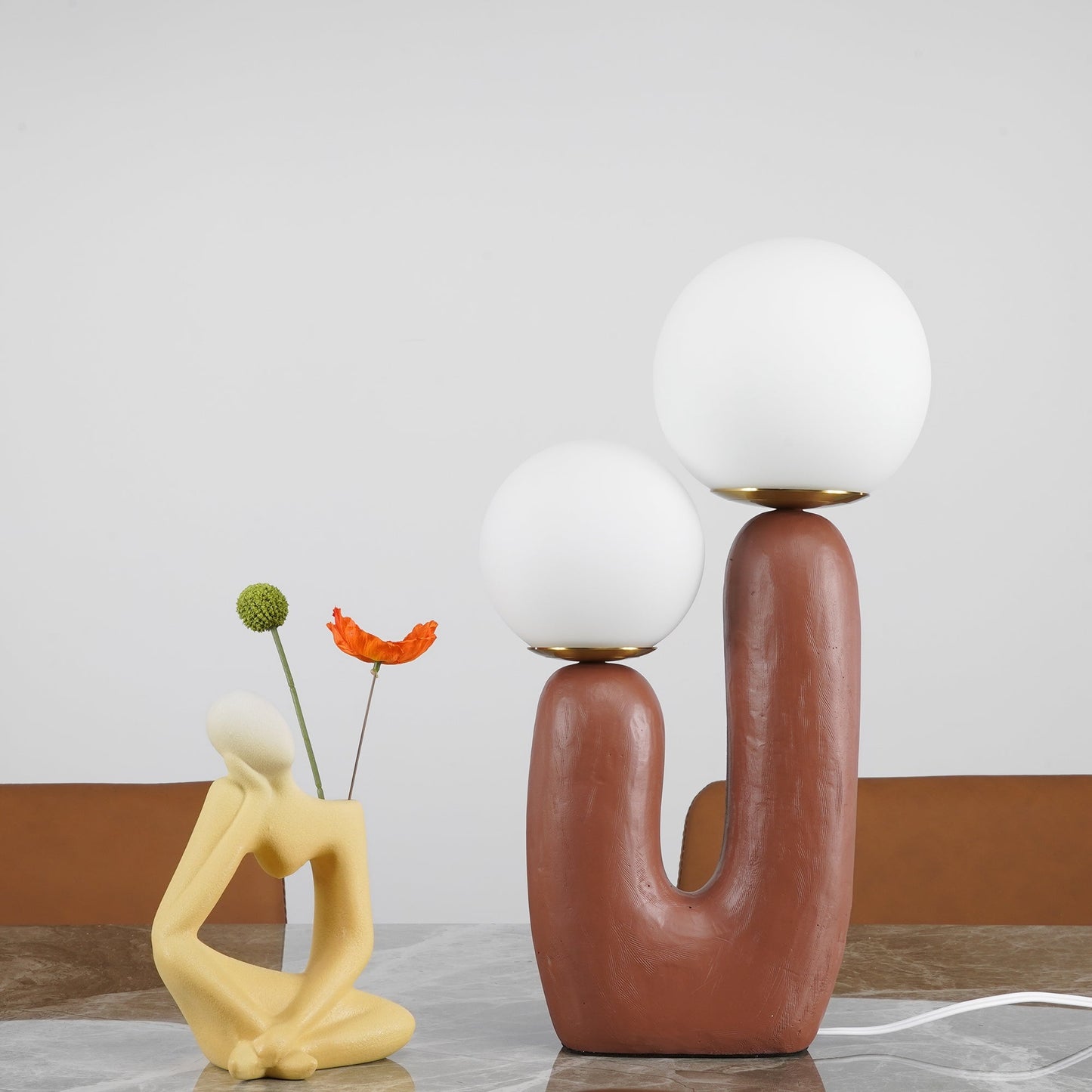 Contemporary Resin and Glass Table Lamp with Natural Accent