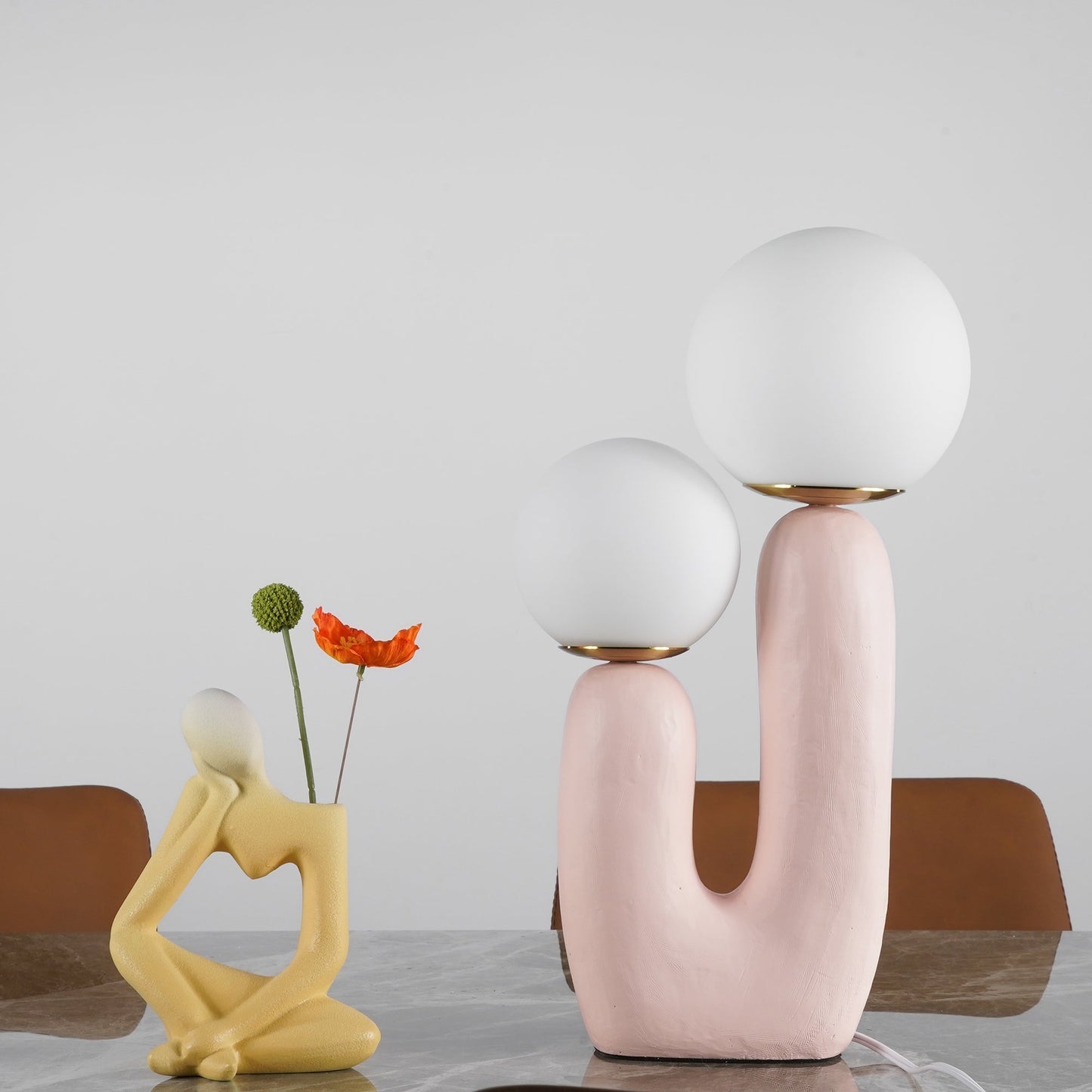 Contemporary Resin and Glass Table Lamp with Natural Accent