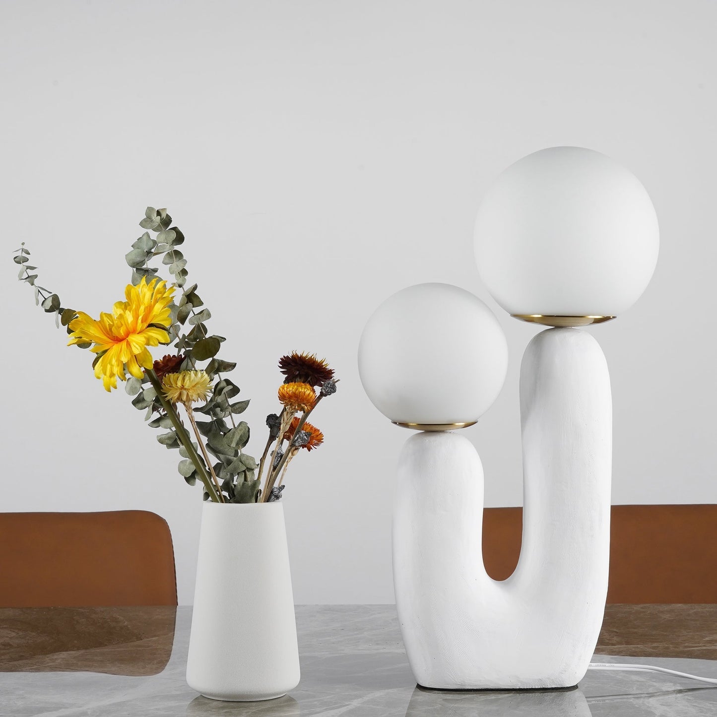 Contemporary Resin and Glass Table Lamp with Natural Accent