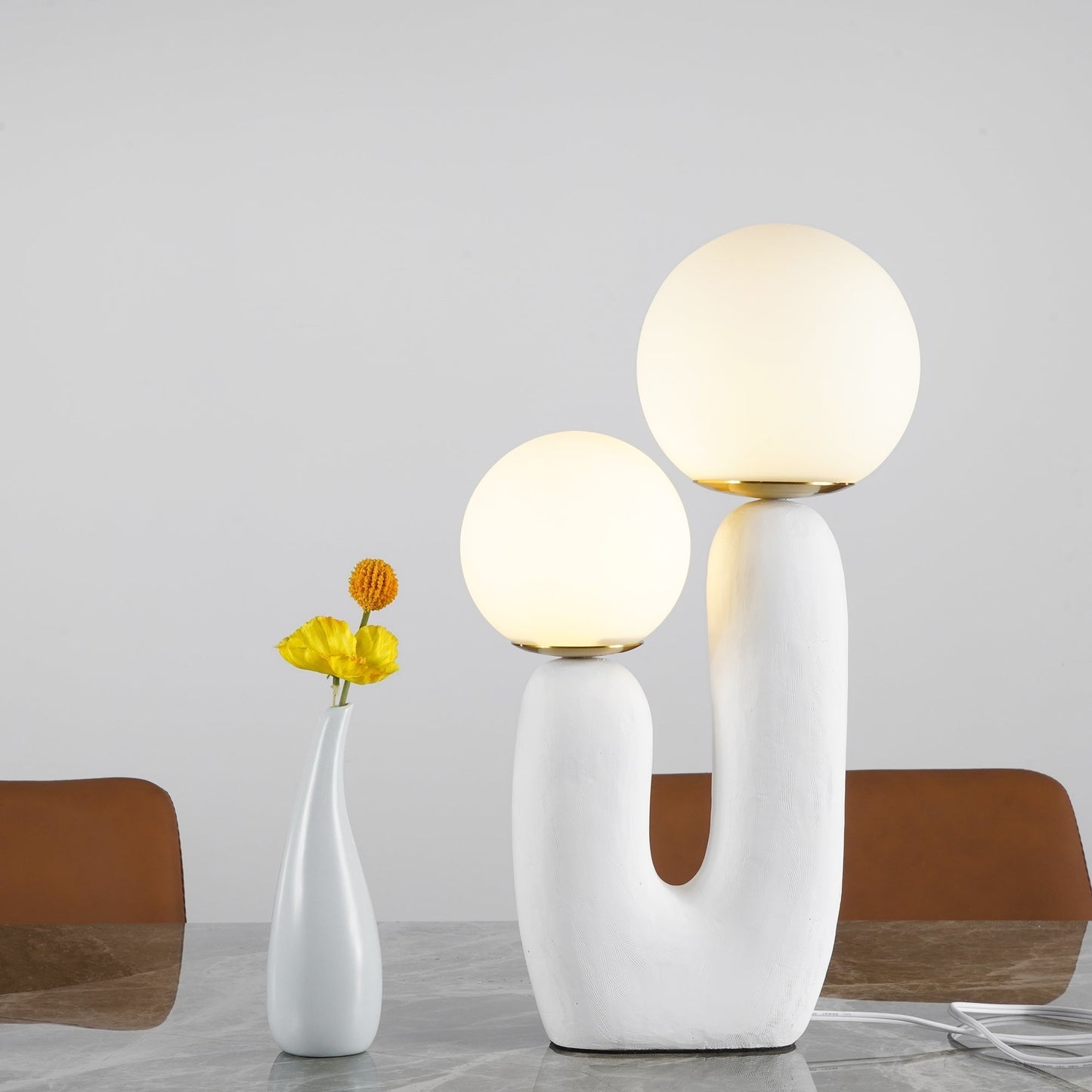 Contemporary Resin and Glass Table Lamp with Natural Accent