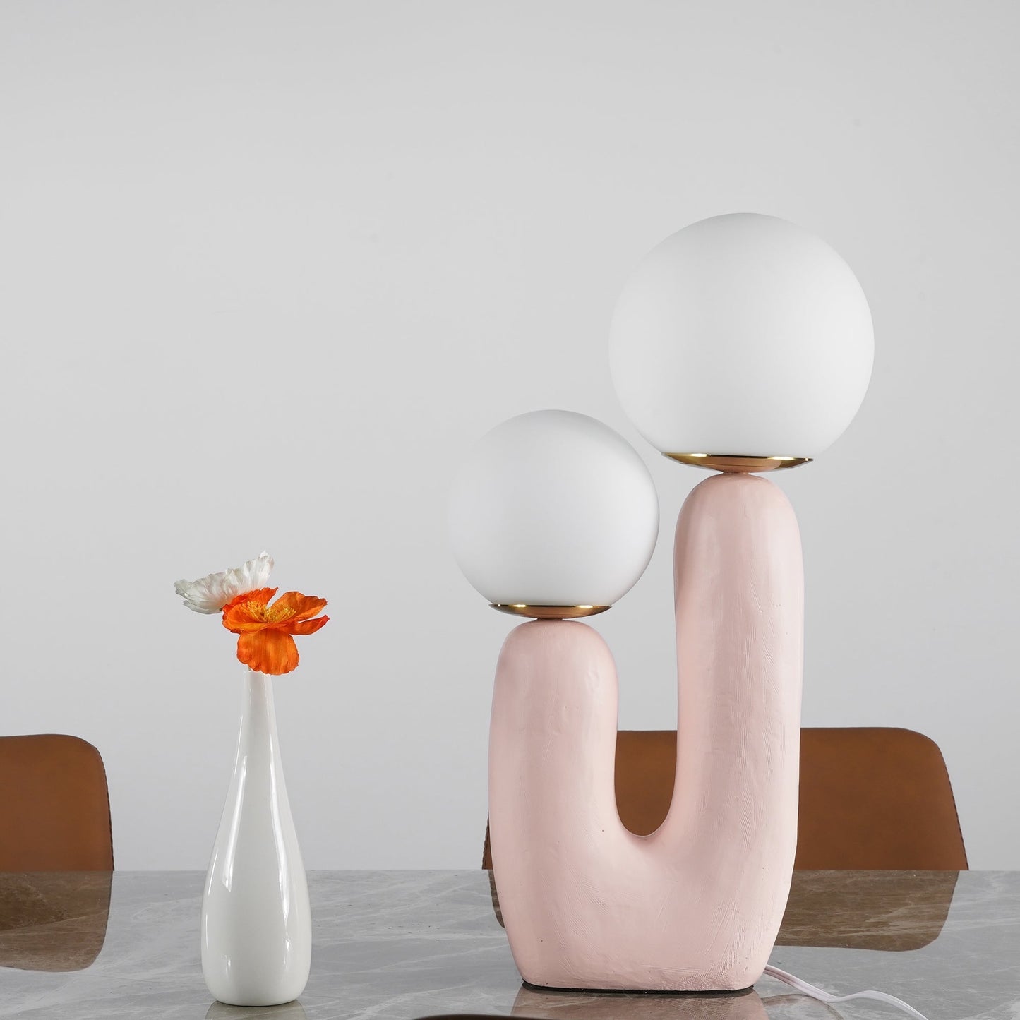 Contemporary Resin and Glass Table Lamp with Natural Accent
