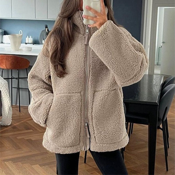 Cozy Teddy Fleece Jacket with Pockets
